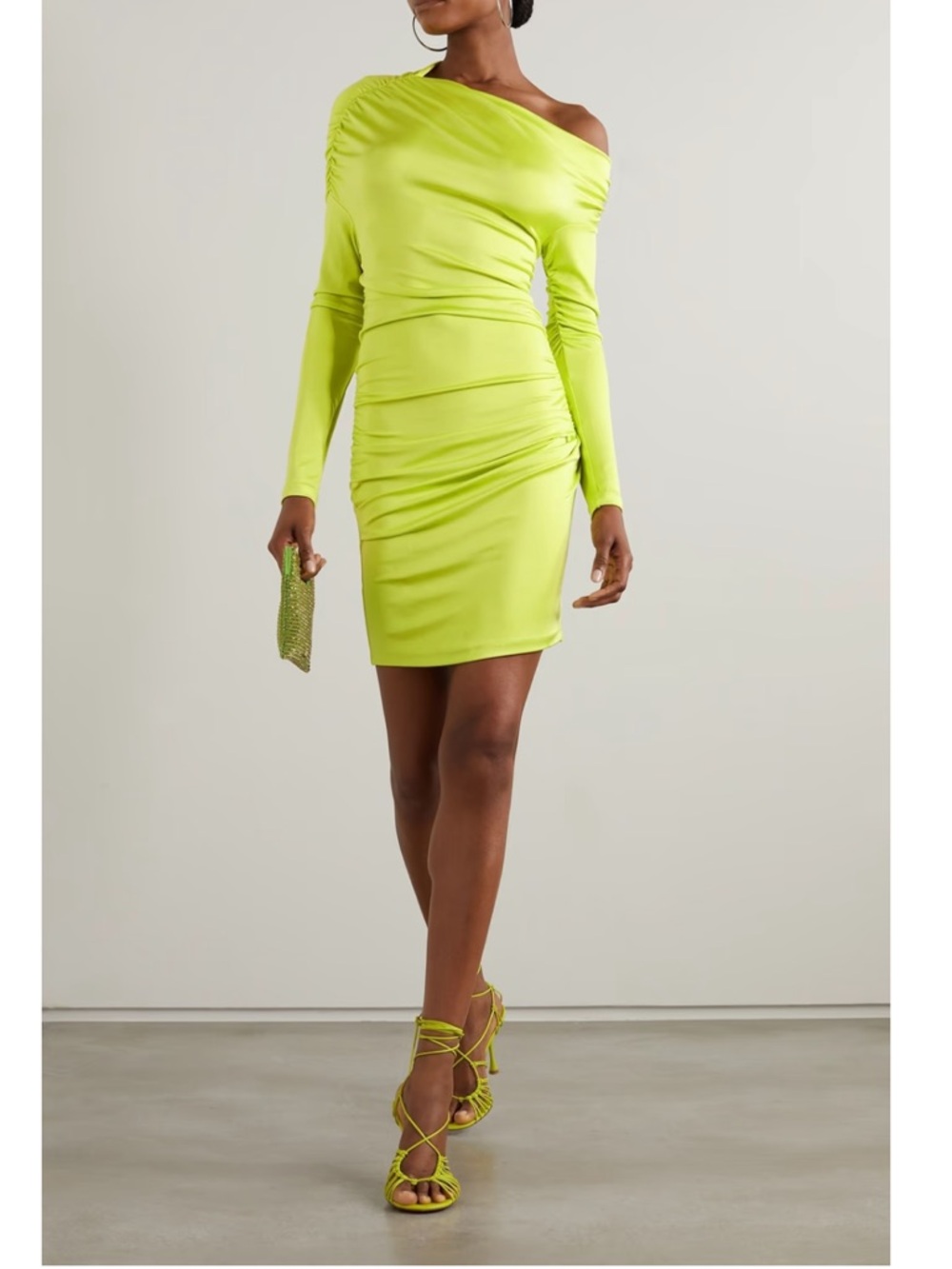 ET Ochs Freya Satin Jersey Mini One-Shoulder Ruched Mini Dress 2 $1,095 NEW